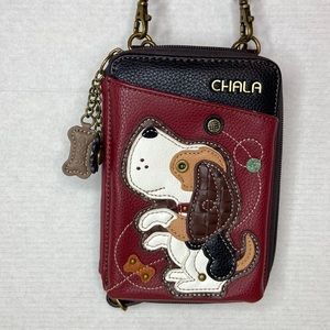 Chala burgundy patchwork beagle dog crossbody Bag creditcard holder license cash